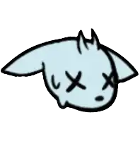 a cartoon drawing of a rabbit with a cross on its face