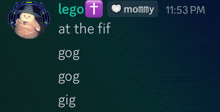 a phone screen shows a message from lego at the fif and mommy