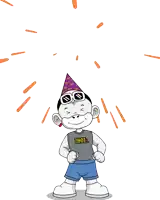 a cartoon of a monkey wearing a party hat and sunglasses with the words the end behind him