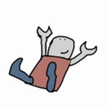 a cartoon of a person with wrenches on their arms laying on the ground .
