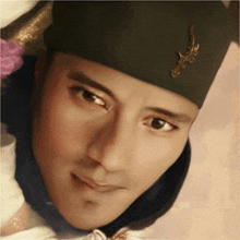a close up of a man wearing a hat