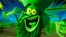 a green cartoon character with a beard has a big mouth