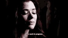 a woman with red hair is crying and says `` it 's a work in progress . ''