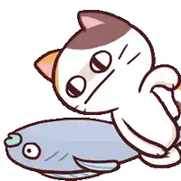 a cartoon cat is sitting on top of a fish with a star on it