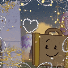 a cartoon drawing of a suitcase with a heart made of beads