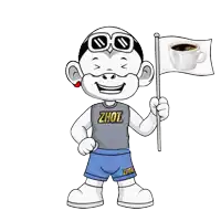 a cartoon character wearing a shirt that says zhot