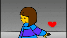 a cartoon of a girl with a red heart in the background