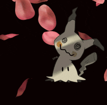 a drawing of a ghost with pink petals in the background and the name marie on the bottom