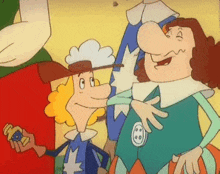 a group of cartoon characters standing next to each other