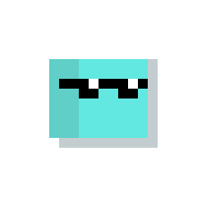 a pixel art drawing of a blue block with black and white squares on a white background .