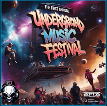 a poster for the first annual underground music festival shows a crowd of people dancing