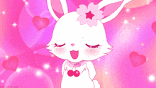 a bunny with a flower on its head is surrounded by pink hearts and stars