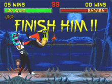 a video game with the words finish him written on the screen
