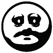 a black and white drawing of a smiley face with a mustache .