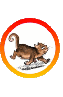 a drawing of a cat in a circle with a yellow border