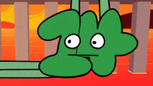 a cartoon drawing of a green object that looks like a flower