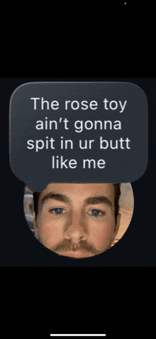 a man with a speech bubble that says the rose toy