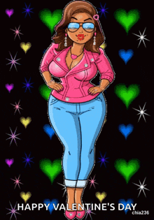 a happy valentine 's day greeting card with a cartoon woman