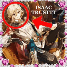 a picture of isaac trusttt with a red arrow pointing to him