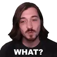 a man with long hair and a beard has the word what on his face