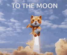 a dog is flying through the air with the words " to the moon " behind it