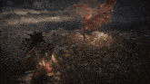a blurry picture of a person being attacked by a giant monster