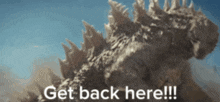 a picture of a monster with the words get back here on it .