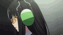 a girl with long black hair wearing headphones and sunglasses