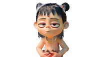 a cartoon character is standing in the rain with his eyes closed and a necklace around his neck .