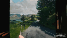 a painting of a road with the words made in animotica on the bottom