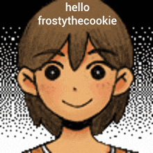 a drawing of a boy with the words hello frostythecookie above his head