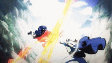 a man is flying through the air with a sword in his hand .