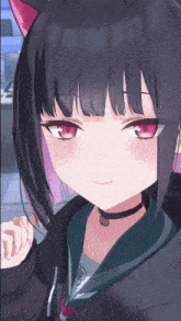 a close up of a anime girl with a choker around her neck