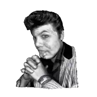 a black and white photo of a man praying with his hands together