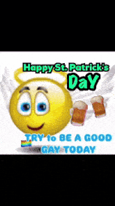 a happy st. patrick 's day card with a smiley face