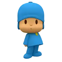 a cartoon character named pocoyo is wearing a blue hat