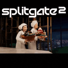 a splitgate 2 ranked advertisement with two women holding trays