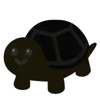 a black turtle with a smile on its face is standing on a white background