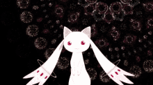 a drawing of a white cat with red eyes and wings