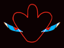 a pair of white eyes with a diamond in the middle are against a black background