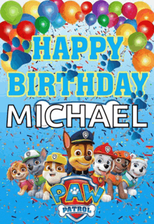 a birthday card for michael with paw patrol characters