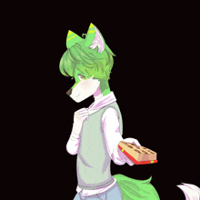 a furry character holding a box of chocolates with hearts in the background
