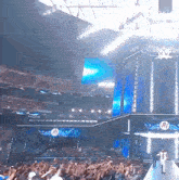 a crowd of people are watching a wrestler on stage