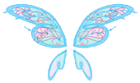 a pair of blue and pink butterfly wings on a white background with a watermark that says ' g '