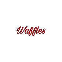 a white background with the word waffles in red letters