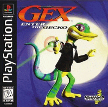 the cover of a video game called gex enter the gecko for the playstation .