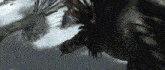 a close up of two dragons fighting each other in the water .