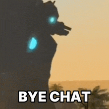 a picture of a robot with the words bye chat written on it