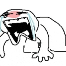 a cartoon of a person crying with their mouth open and tears coming out of it .