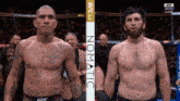 two fighters standing next to each other with ufc written on the bottom right